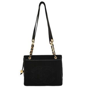 Chanel Black Velvet Shoulder Tote Bag AQ00372
